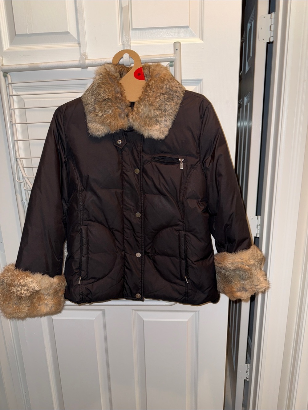Ellen Tracy Black Jacket with Tan Faux Fur Trim